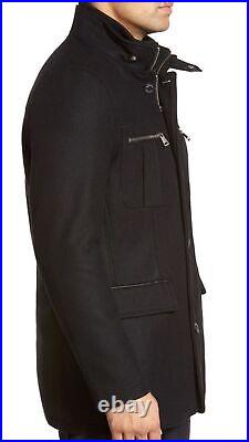 $298 Cole Haan Men's Black Wool Melton Full Zip Winter Coat Jacket Size S