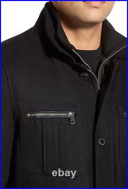 $298 Cole Haan Men's Black Wool Melton Full Zip Winter Coat Jacket Size S