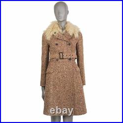 54769 auth MIU MIU burgundy orange wool LAMB FUR COLLAR Belted Coat Jacket 40 S