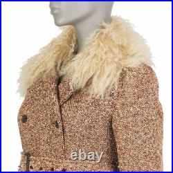 54769 auth MIU MIU burgundy orange wool LAMB FUR COLLAR Belted Coat Jacket 40 S