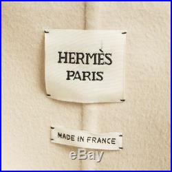 55161 auth HERMES off-white cashmere Double-Breasted Belted Coat Jacket 34 XXS