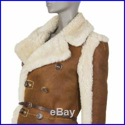56413 auth CHLOE off-white SHEARLING camel leather REVERSIBLE Coat Jacket 38 S