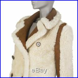 56413 auth CHLOE off-white SHEARLING camel leather REVERSIBLE Coat Jacket 38 S