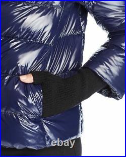 650 New HERNO Gloss Cape Down Jacket, 42/6, Gloves, Quilt Coat, Funnel neck, Blue, NWT
