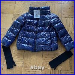 650 New HERNO Gloss Cape Down Jacket, 42/6, Gloves, Quilt Coat, Funnel neck, Blue, NWT