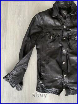 All Saints Emery Leather Shirt Jacket Black Size XS