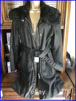 Authentic PRADA Black Fur Collar Logo Puffer Jacket Coat 42 8