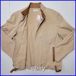 BARNEYS NEW YORK XL Light Beige Leather Trim Full Zip Button Men's Jacket NWT