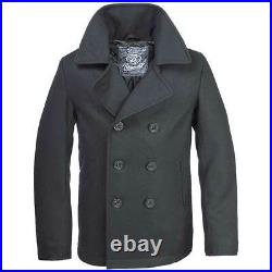BRANDIT PEA COAT BLACK Classic US Navy Mens Warm Marine Army Reefer Wool Jacket