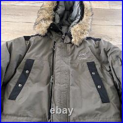 Bear USA JEEP Goose Down Parka Coat Snow Coat Faux Fur Trim Hood SMALL Mens