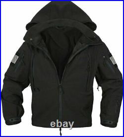 Black Special Ops Soft Shell Waterproof Military Jacket with US Flag Patches