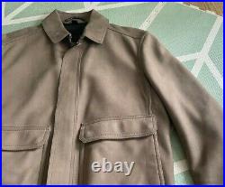 Burberry Prorsum Runway Bomber Nubuck Leather Jacket Suede Size IT48 Beige Khaki