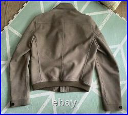 Burberry Prorsum Runway Bomber Nubuck Leather Jacket Suede Size IT48 Beige Khaki