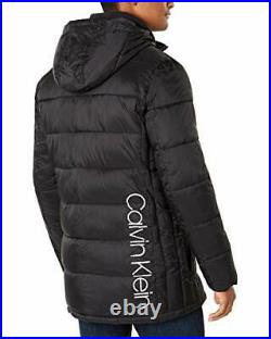 CALVIN KLEIN Mens Winter Hooded Long Black WARM Puffer Jacket Coat 2XL XL LG NEW