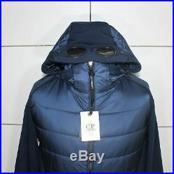 CP Company Mixed Soft Shell Goggle Hooded Down Jacket Blue