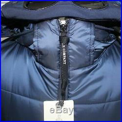 CP Company Mixed Soft Shell Goggle Hooded Down Jacket Blue