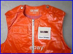 Calvaire Mens Vest M Orange Sleeveless Zipper Vinyl Designer Patch