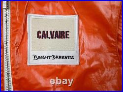 Calvaire Mens Vest M Orange Sleeveless Zipper Vinyl Designer Patch