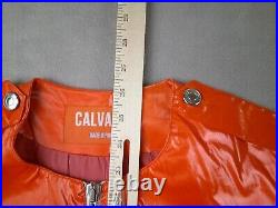 Calvaire Mens Vest M Orange Sleeveless Zipper Vinyl Designer Patch