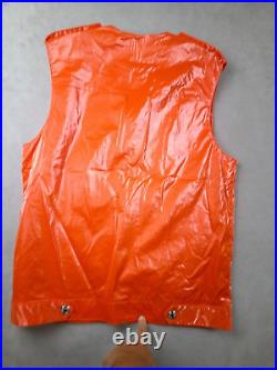 Calvaire Mens Vest M Orange Sleeveless Zipper Vinyl Designer Patch