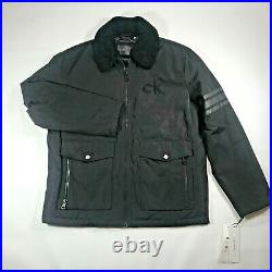 Calvin Klein Varsity Jacket Mens Sherpa Collar Size Large CM807084 Black NWT