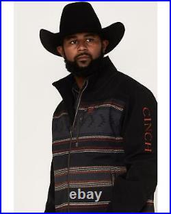 Cinch Men's Southwestern Color-Block Striped Logo Zip-Front Softshell Cc Jacket
