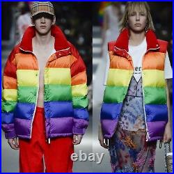 Designer Rainbow Stripe Down Puffer Jacket/Vest Winter Oversized LGBT Women Men
