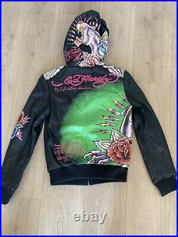 Ed Hardy by Christian Audigier Womens Panther & Rhinestones Women Leather Jacket
