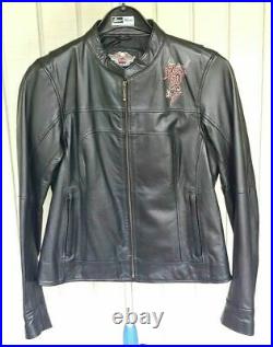 HARLEY DAVIDSON Black Leather Jacket Women Wings MEDIUM