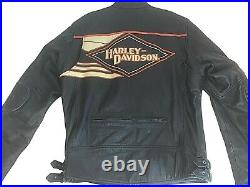 Harley Davidson Black Orange Classic Riding Leather Jacket Size Large Authentic