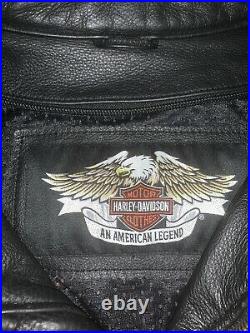 Harley Davidson Black Orange Classic Riding Leather Jacket Size Large Authentic