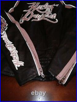 Harley Davidson Hd Pink City Lights Combo Leather Riding Jacket Xs/small