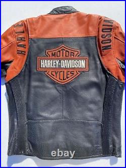 Harley Davidson Men Perforated Leather Jacket Orange