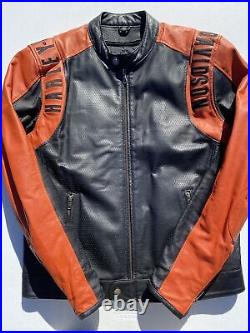 Harley Davidson Men Perforated Leather Jacket Orange