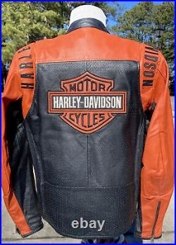 Harley Davidson Men Perforated Leather Jacket Orange