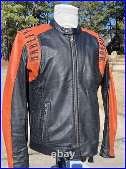 Harley Davidson Men Perforated Leather Jacket Orange