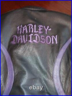 Harley-Davidson Women's Black Leather Motorcycle Purple ACCENTS Jacket MEDIUM