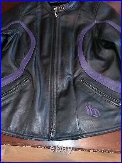 Harley-Davidson Women's Black Leather Motorcycle Purple ACCENTS Jacket MEDIUM