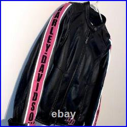 Harley Davidson Women's Black Pink Leather Riding Jacket Size Small