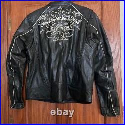 Harley Davidson Women's Hd Leather Embroidered Riding Jacket Size XL