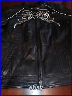 Harley Davidson Women's Hd Leather Embroidered Riding Jacket Size XL