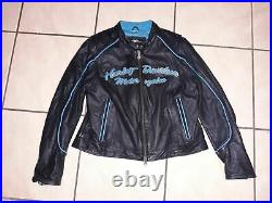 Harley Davidson Womens Leather Black Teal Riding Jacket Large