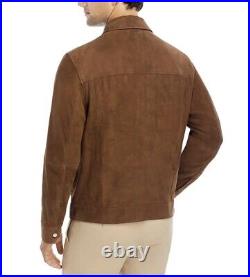 Hugo Boss Mens Motheo Snap Front Leather Jacket Size 44R Brown Ultra Soft