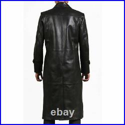 Leather Trench Coat Men Overcoat Mens Long Black Leather Jacket Winter Coat #4
