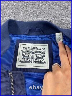 Levi's Mens Sz L Navy Blue Water Resistant Nylon Zip Up Bomber Jacket MSRP $160