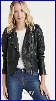 Lucky Brand Core Moto Black Soft Leather Jacket Size Small Excellent Condition