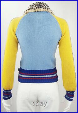 MISS SIXTY 60 Women Sweater Wool Knit Rib Jacket Zip Raglan Argyle Multicolor S