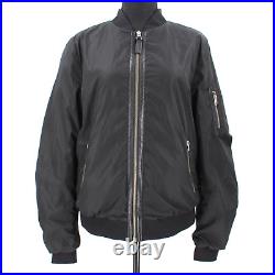 Mackage Black Nylon Lamb Leather Trim Bomber Jacket Medium Zip Long Sleeve Coat