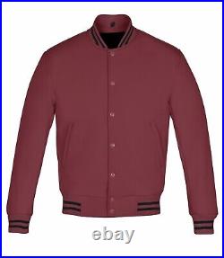 Maroon Soft shell Polyester Varsity Letterman Baseball College Jacket 2XS7XL