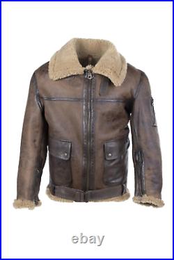 Men Arnold Schwarzenegger Winter Aviator RAF B6 Shearling Real Sheepskin Leather